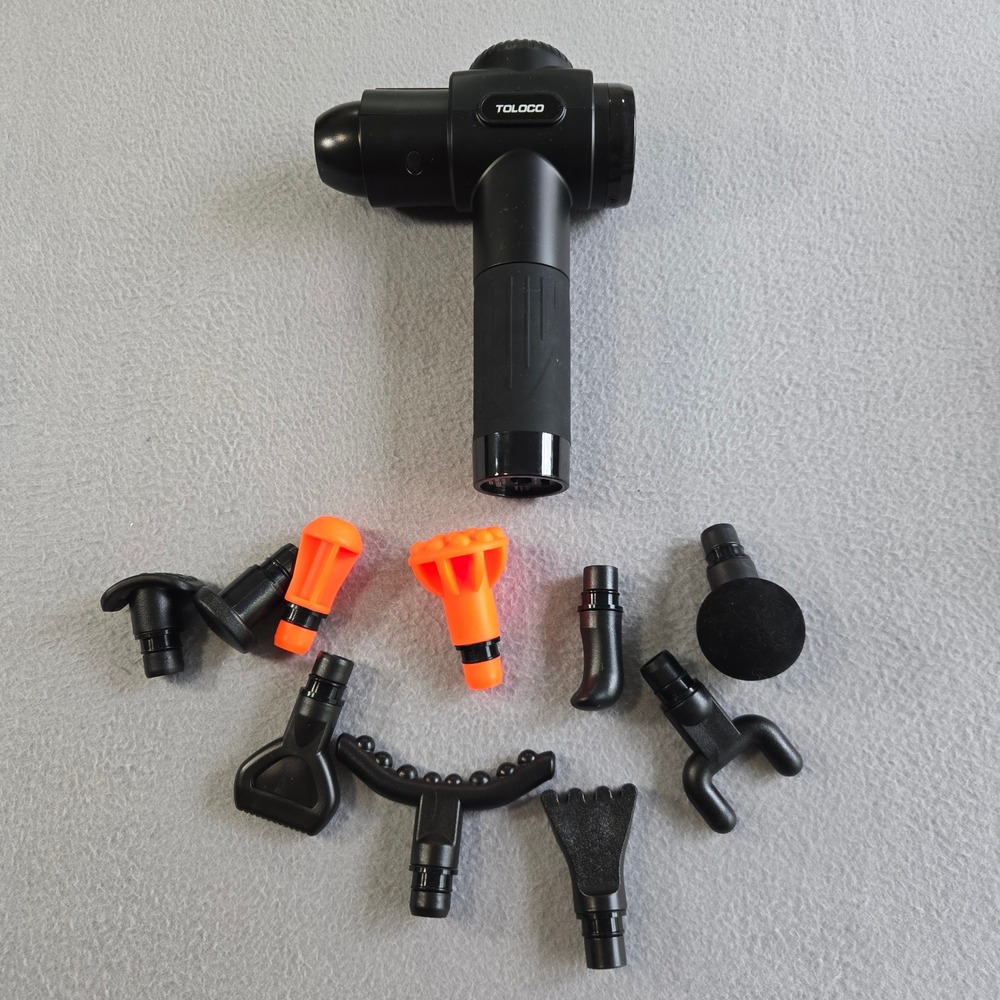 TOLOCO EM26 Percussion Massage Gun Unisex OS Black Deep Tissue 10 Heads LED - Picture 2 of 8